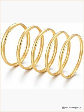 Stackable Gold Bangle Bracelets Set - 5 Chunky Cuff Bracelets for Women